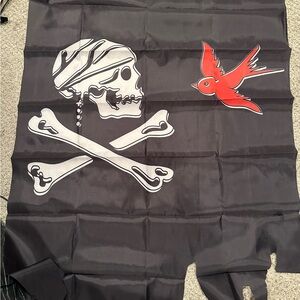 Black Pirate Flag with Skull and Red Bird 3x5